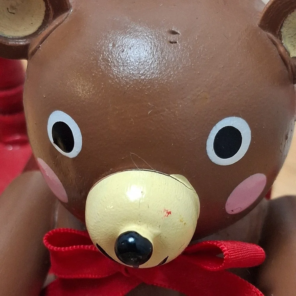 Vintage Teddy Bear Rocking Chair Musical Christmas Decor Red OS Good Pre-owned